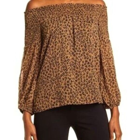 CeCe NWT Smocked Off-Shoulder Leopard Print Blouse in Spice Size M - Picture 1 of 5